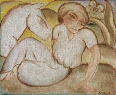 Woman with Donkey by Georg Schrimpf