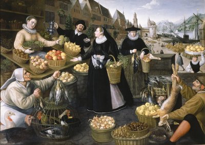 An Allegory of Autumn: A Fruit and Vegetable Stall Above the Weinmarkt in Frankfurt am Main by Georg and Valkenborch Lucas Van Flegel