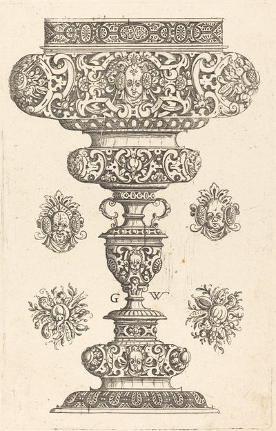 Goblet, rim decorated with masque and bouquet of fruit by Georg Wechter I