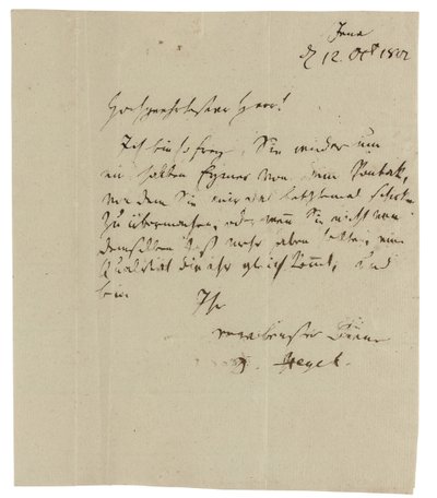 Autograph letter to Gebruder Ramann, Jena by Georg Wilhelm Friedrich Hegel