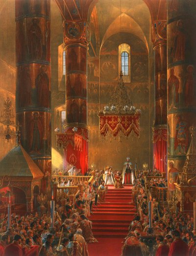 The Metropolitan Genuflects at the Coronation Ceremony of Tsar Alexander II, Moscow, 1856 by Georg Wilhelm Timm