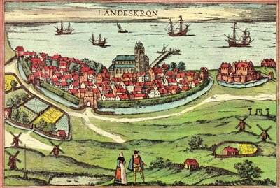 City of Landskrona, an anti-Hanseatic port, Denmark by Georg and Hogenberg Franz (1535 90) Braun