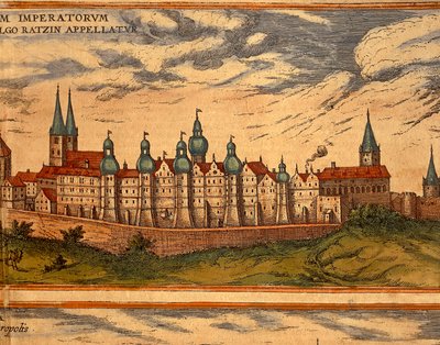 View of the Palace, Color Engraving from Civitates Orbis Terrarum by Georg Braun and Hogenberg Franz