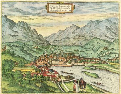 Innsbruck, Austria, Tyrol by Georg and Hogenberg Franz (1535 90) Braun
