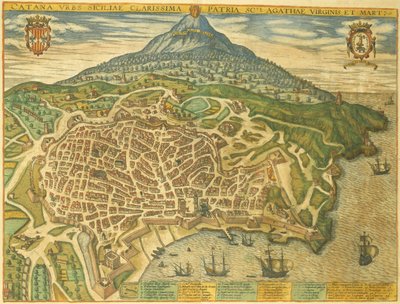 Map of Catania from Civitates Orbis Terrarum by Georg Braun by Georg Braun and Hogenberg Franz