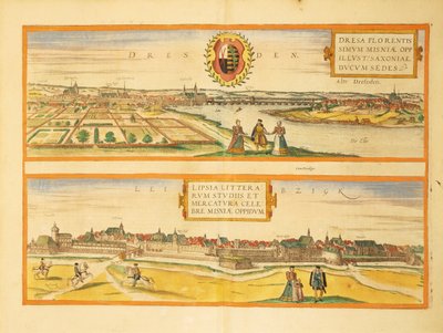 Map of Dresden and Leipzig from Civitates Orbis Terrarum by Georg Braun and Hogenberg Franz