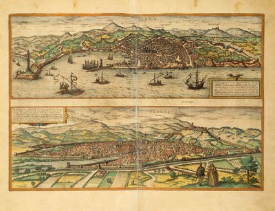 Map of Genoa and Florence from Civitates Orbis Terrarum by Georg Braun by Georg Braun and Hogenberg Franz
