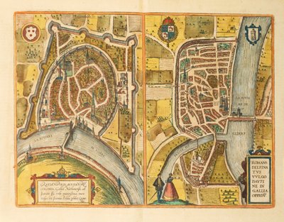 Map of Grenoble and Le Mans by Georg Braun and Hogenberg Franz