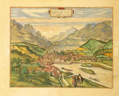 Map of Innsbruck from Civitates Orbis Terrarum by Georg Braun by Georg Braun and Hogenberg Franz