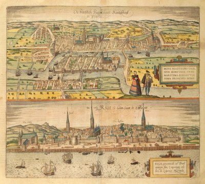 Map of Konigsberg and Riga from Civitates Orbis Terrarum by Georg Braun and Hogenberg Franz
