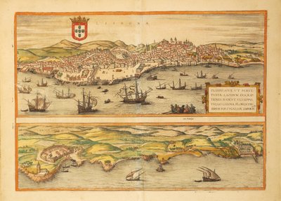 Map of Lisbon and Cascais from Civitates Orbis Terrarum by Georg Braun by Georg Braun and Hogenberg Franz