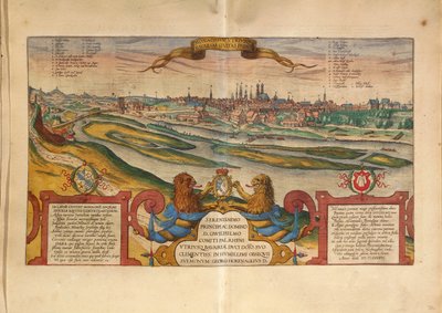 Map of Munich, Germany, from Civitates Orbis Terrarum by Georg Braun by Georg Braun and Hogenberg Franz