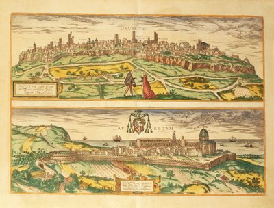 Map of Orvieto and Loreto, Umbria and Marche region by Georg Braun and Hogenberg Franz