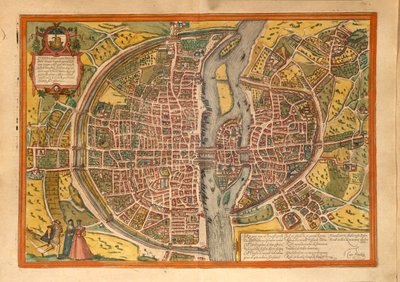 Map of Paris by Georg Braun and Hogenberg Franz