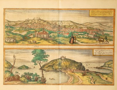 Map of San Sebastian and Burgos from Civitates Orbis Terrarum by Georg Braun and Hogenberg Franz