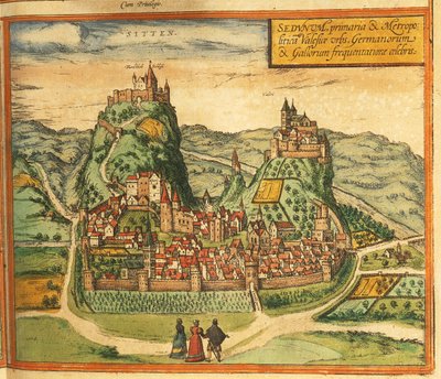 Map of Sion from Civitates Orbis Terrarum by Georg Braun and Hogenberg Franz