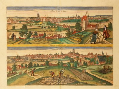 Map of Tours and Angers from Civitates Orbis Terrarum by Georg Braun and Hogenberg Franz
