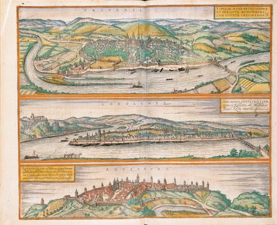 Map of Trier, Koblenz and Rothenburg ob der Tauber from Civitates Orbis Terrarum by Georg Braun and Hogenberg Franz