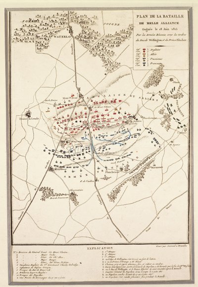 Map of the Battle of Waterloo by Georg Braun and Hogenberg Franz