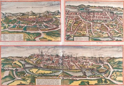 Montpellier, Tours, Poitiers, France by Georg and Hogenberg Franz (1535 90) Braun