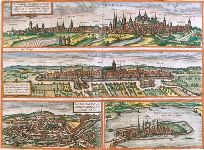 Nuremberg, Ulm, Salzburg, Lindau, Germany, Austria by Georg and Hogenberg Franz (1535 90) Braun