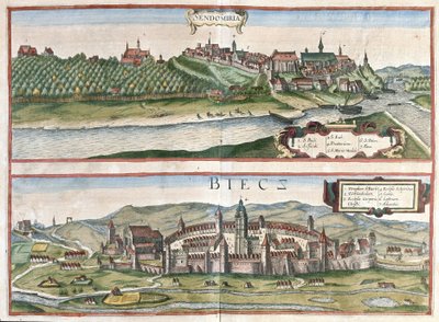Sandomierz and Biecz, Poland by Georg Braun and Hogenberg Franz