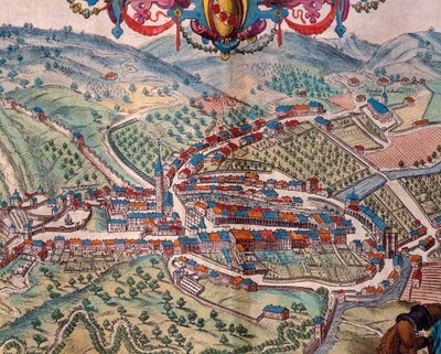 View of Serravalle Scrivia by Georg Braun and Hogenberg Franz