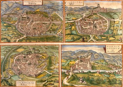 Wissembourg, Rouffach, Colmar, Baden, France, Switzerland by Georg and Hogenberg Franz (1535 90) Braun