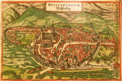 Wissembourg, White Castle, Alsace by Georg and Hogenberg Franz (1535 90) Braun