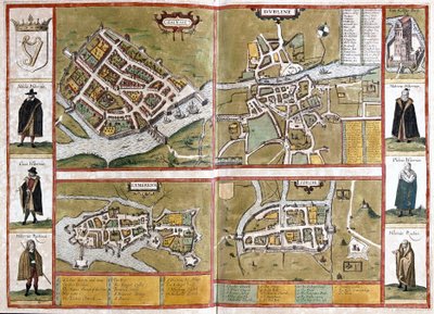 Galway, Dublin, Limerick and Cork, Ireland (engraving) by Georg Braun and Hogenberg Franz