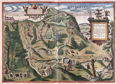Kalwaria Zebrzydowska (southeast of Cracow), Poland (engraving) by Georg Braun and Hogenberg Franz