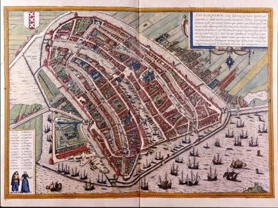 Map of Amsterdam. Atlas of Braun and Hogenberg. Amsterdam 1588 by Georg Braun and Hogenberg Franz