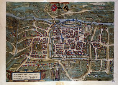 Map of the German City of Weimar. Engraving from the Atlas of 