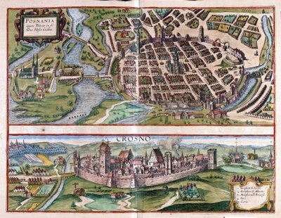 Poznan and Krosno, Poland by Georg Braun and Hogenberg Franz