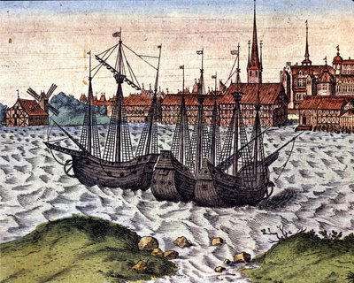 The port of Lubeck after the Theatrum Orbis Terrarum of Braun and Hogenberg. 17th century by Georg Braun and Hogenberg Franz