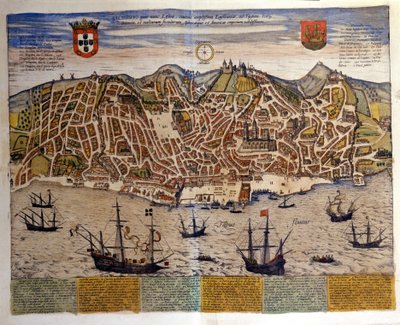 View of Lisbon at the end of the 16th century. Atlas Civitates Orbis Terrarum by Braun & Hogenberg by Georg Braun and Hogenberg Franz