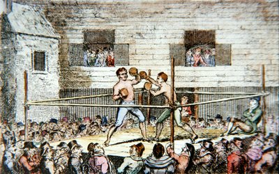 A sparring match at the fives court, London, from a print published in 1812 by George (after) Cruikshank