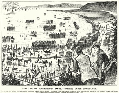 Punch Cartoon: Low Tide on Scarborough Sands - Bathing under Difficulties by George (after) Du Maurier