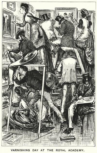 Punch Cartoon: Varnishing Day at the Royal Academy by George (after) Du Maurier