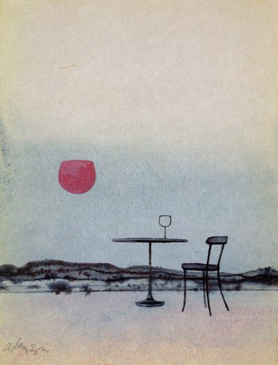 Displaced Red Wine from Glass on Outside Table Becomes the Setting Sun by George Adamson