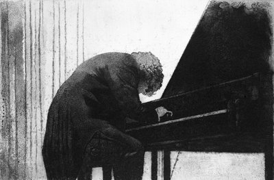 John Ogdon at the Piano in the Great Hall, Exeter University, 1979 by George Adamson