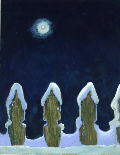 Moonlit Snowy Fence, 1970s by George Adamson