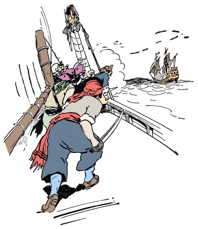 A pirate ship chasing a ship Illustration from 