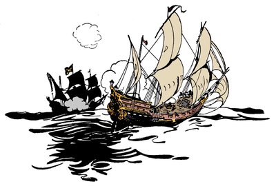 Pirates approach a ship Illustration from 