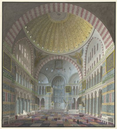 Interior of the Aya Sophia with Kneeling and Standing Turks by George Antoine Prosper Marilhat