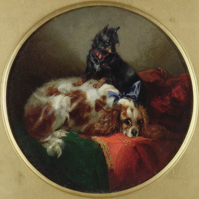 Blenheim Spaniel and Terrier, Painting after J.F. Herring by George Armfield