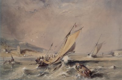 Coast Scene: Boats at the Entrance to a Harbour by George Balmer