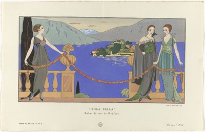 Gazette du Bon Ton, 1914 - No. 6, Pl. 57: Isola Bella / Evening Dresses by Redfern by George Barbier