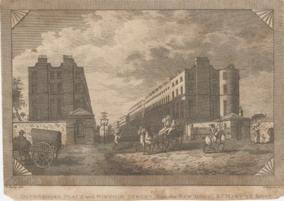 Devonshire Place and Wimpole Street, from the New Road, St. Mary Le Bone by George Barret