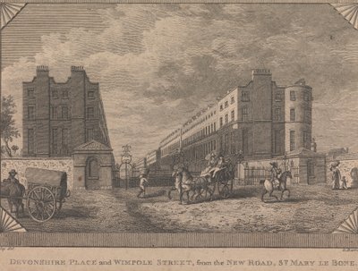 Devonshire Place and Wimpole Street, from the New Road, St. Mary le Bone by George Barret